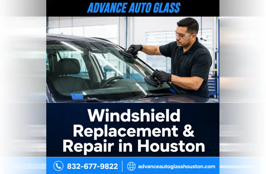 Technician providing windshield replacement and repair in Houston